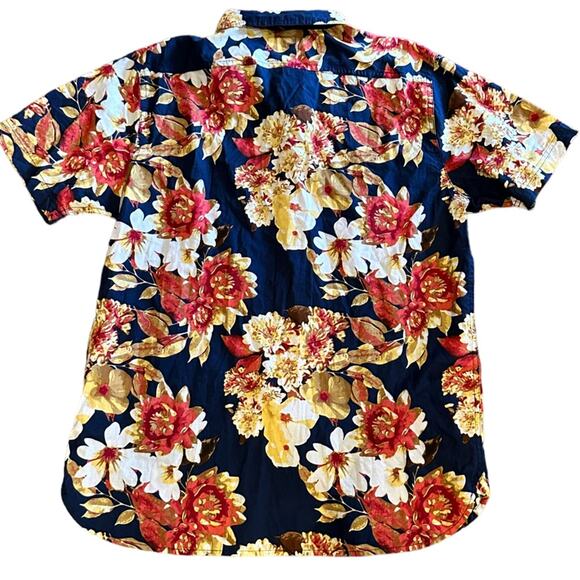Levi's Mens Large Navy Blue Floral Button Down Short Sleeve Cotton Shirt - Picture 2 of 7